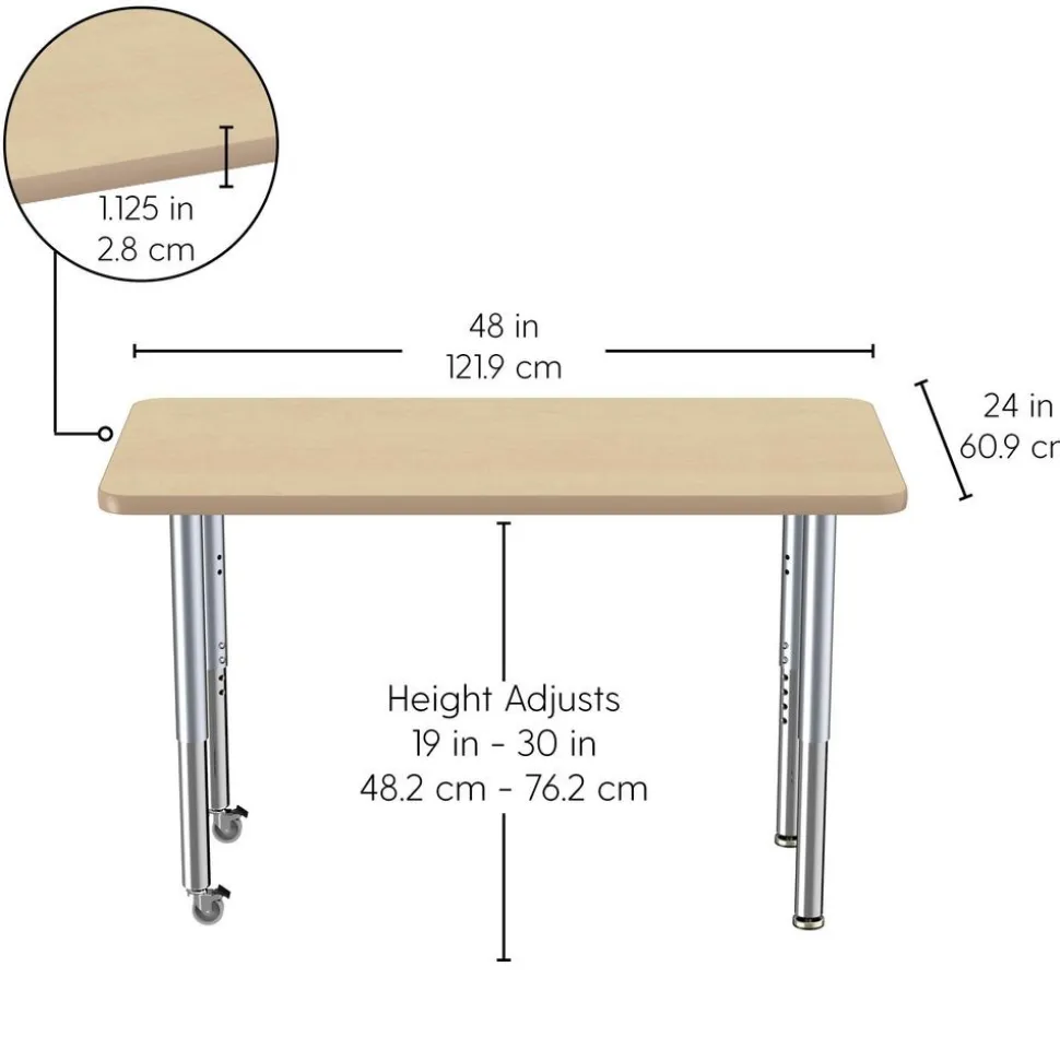 24" x 48" Rectangle La Madera Activity Table with Adjustable Super Legs - Maple/Black