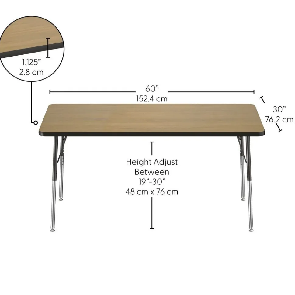 30" x 60" Rectangle Table with Adjustable Swivel Glide Legs - Pasadena Oak/Black