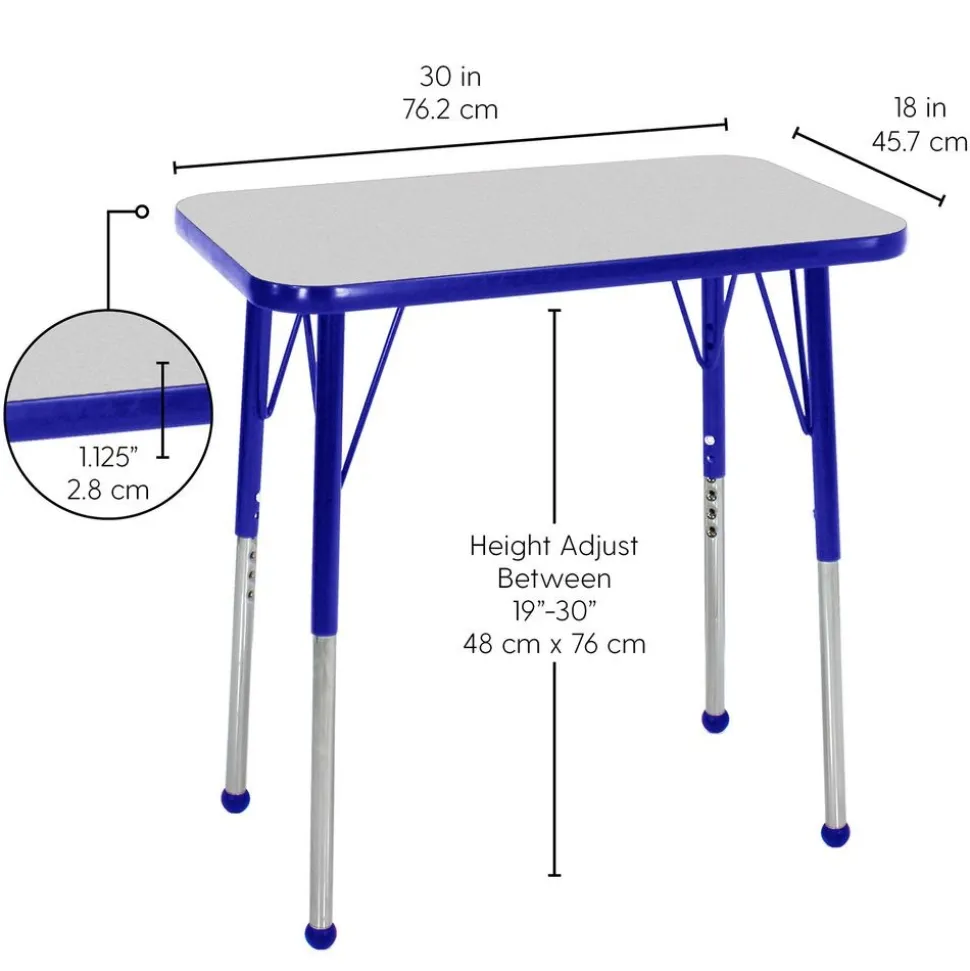 18" x 30" Rectangle Table with Adjustable Swivel Glide Legs - Gray/Blue