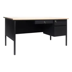 30x60 Right Side Single Pedestal Desk with 3 Locking Drawers, White Oak Top and Black Frame