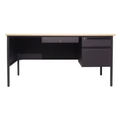 30x60 Right Side Single Pedestal Desk with 3 Locking Drawers, White Oak Top and Black Frame