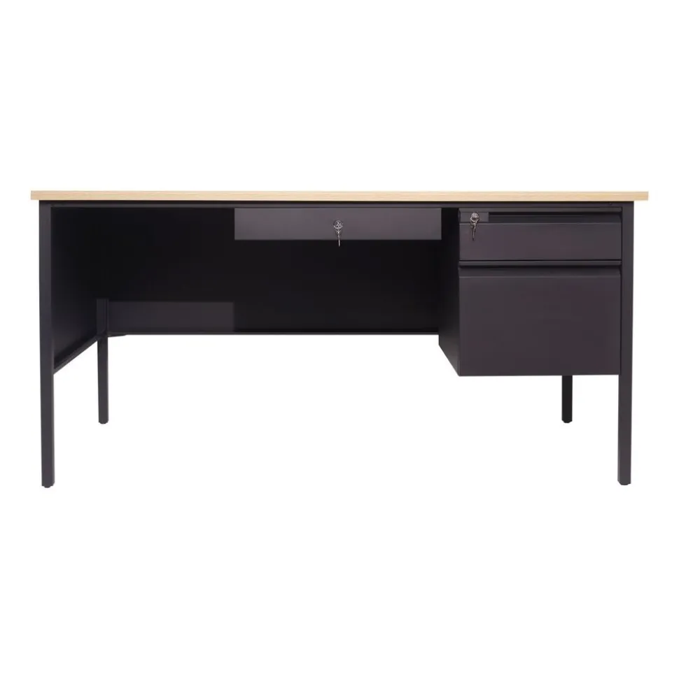30x60 Right Side Single Pedestal Desk with 3 Locking Drawers, White Oak Top and Black Frame