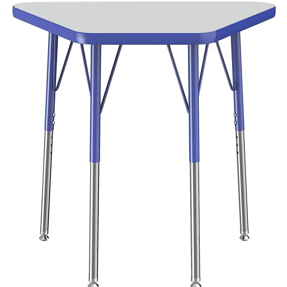 18" x 30" Trapezoid Table with Adjustable Swivel Glide Legs - Gray/Blue