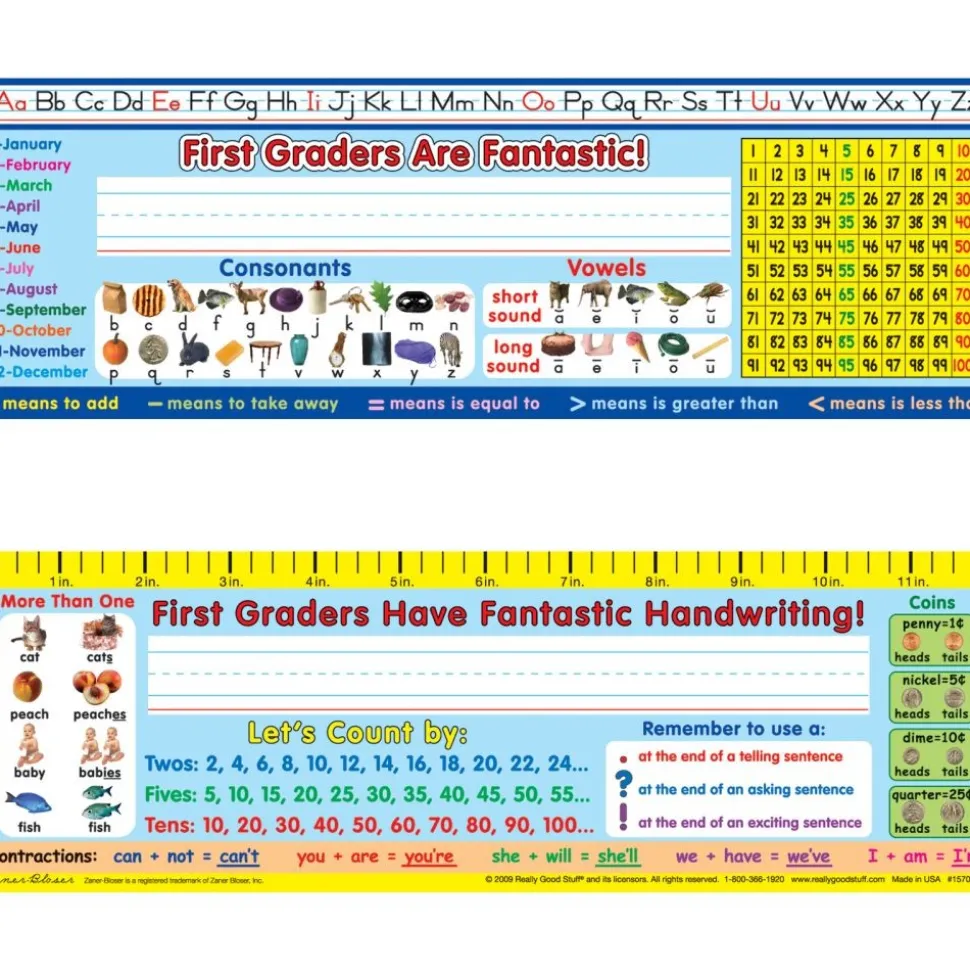 Zaner-Bloser First Grade Two-Sided Cardstock Desktop Helpers™ with Testing Inserts - Set Of 12