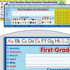 Zaner-Bloser First Grade Two-Sided Cardstock Desktop Helpers™ with Self-Adhesive Sleeves and Testing Inserts - Set Of 12