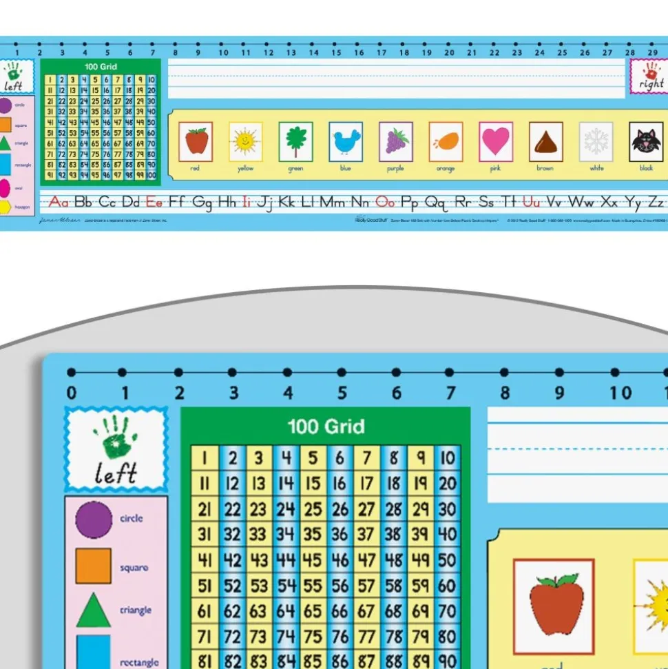 Zaner-Bloser 100 Grid with Number Line Self-Adhesive Deluxe Plastic Desktop Helpers™ - Set Of 24